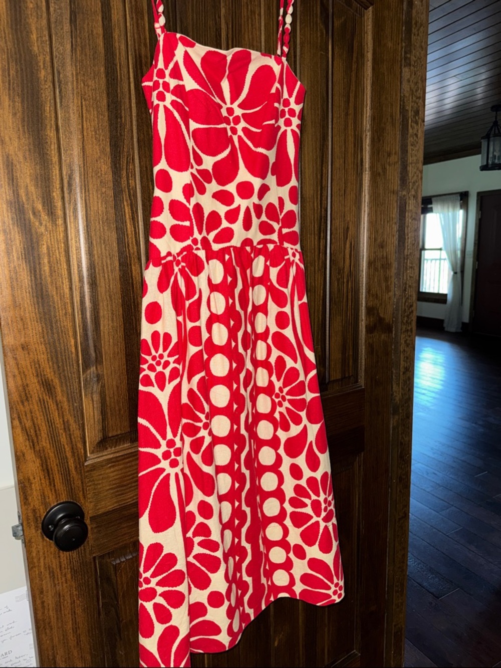 Christian Lacroix Red and Cream Floral Midi Dress